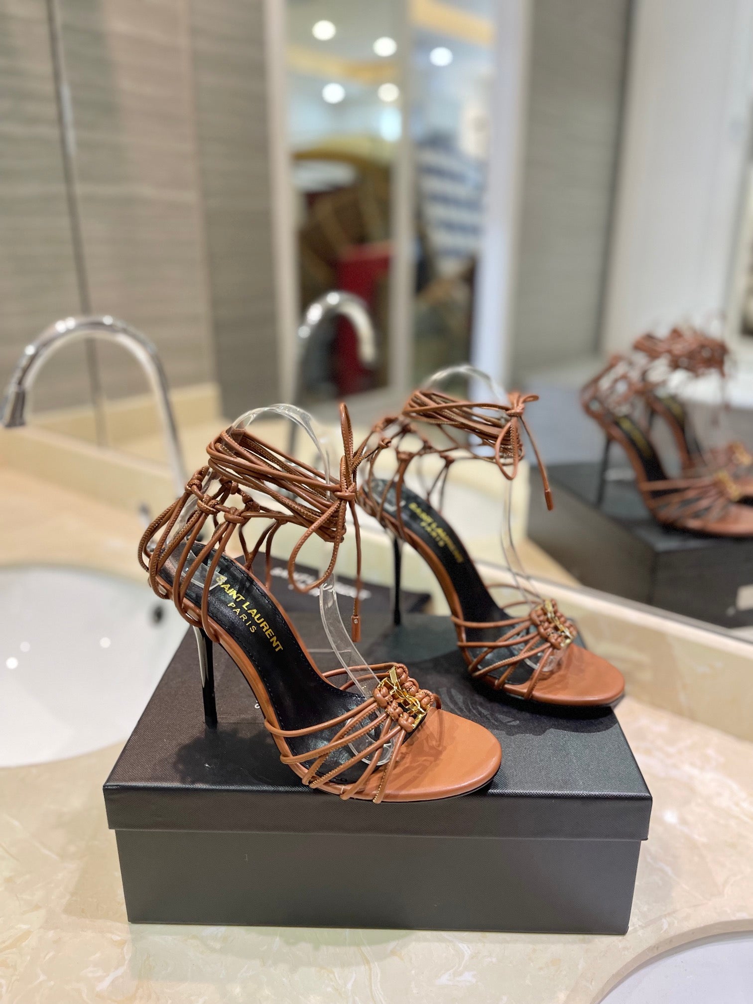 Brown Strappy Lace-Up High Heel Sandals