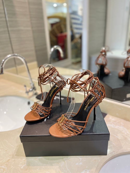Brown Strappy Lace-Up High Heel Sandals