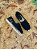 Black Canvas Espadrilles with Woven Jute Sole – Classic Slip-On Flats for Women