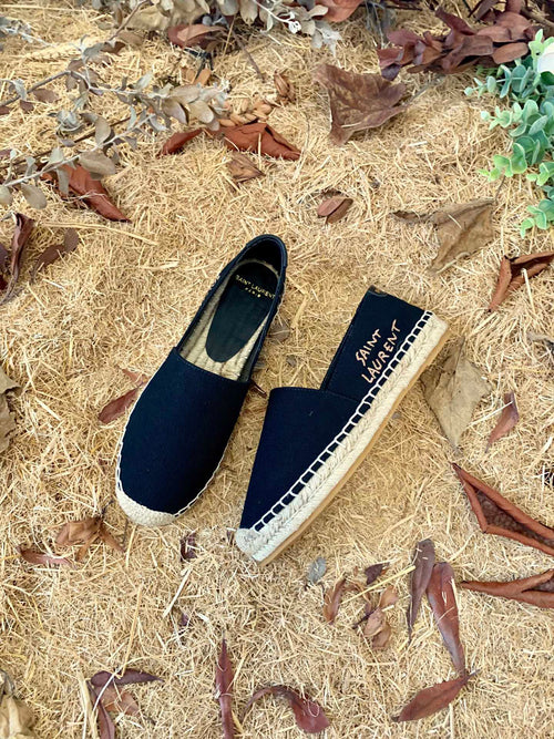 Black Canvas Espadrilles with Woven Jute Sole – Classic Slip-On Flats for Women