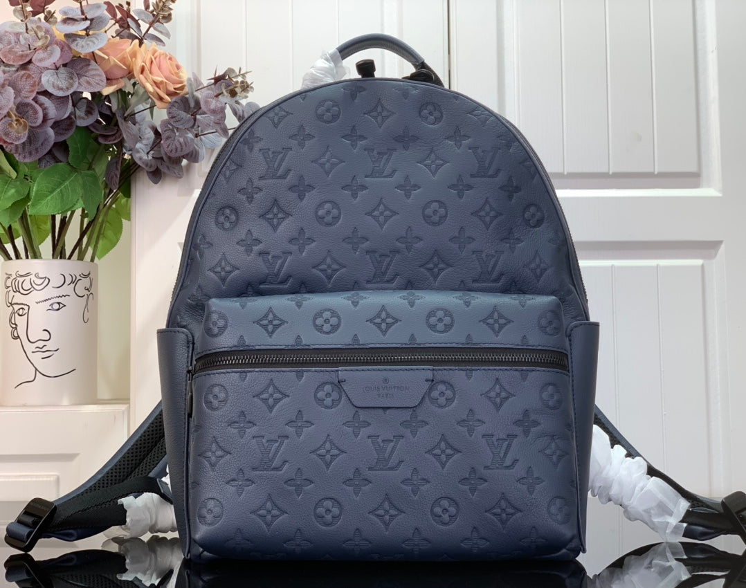 Midnight Blue Monogram Backpack – Premium Leather Travel & Everyday Bag
