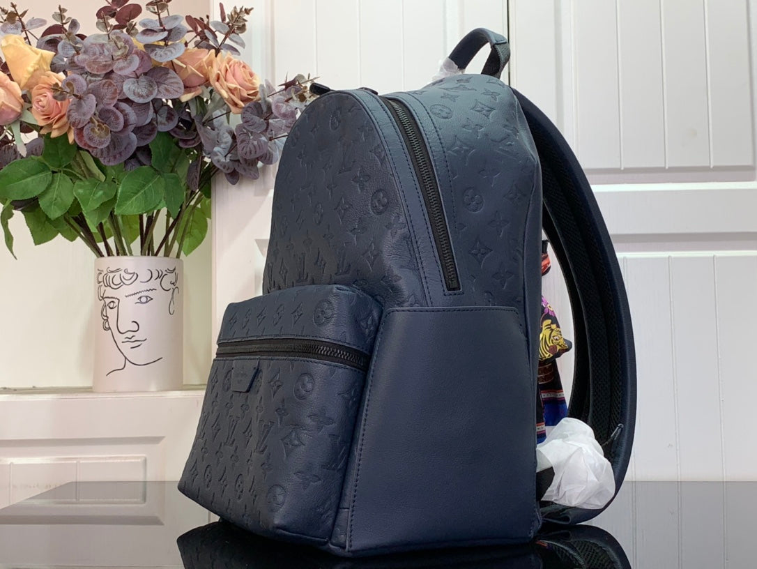 Midnight Blue Monogram Backpack – Premium Leather Travel & Everyday Bag