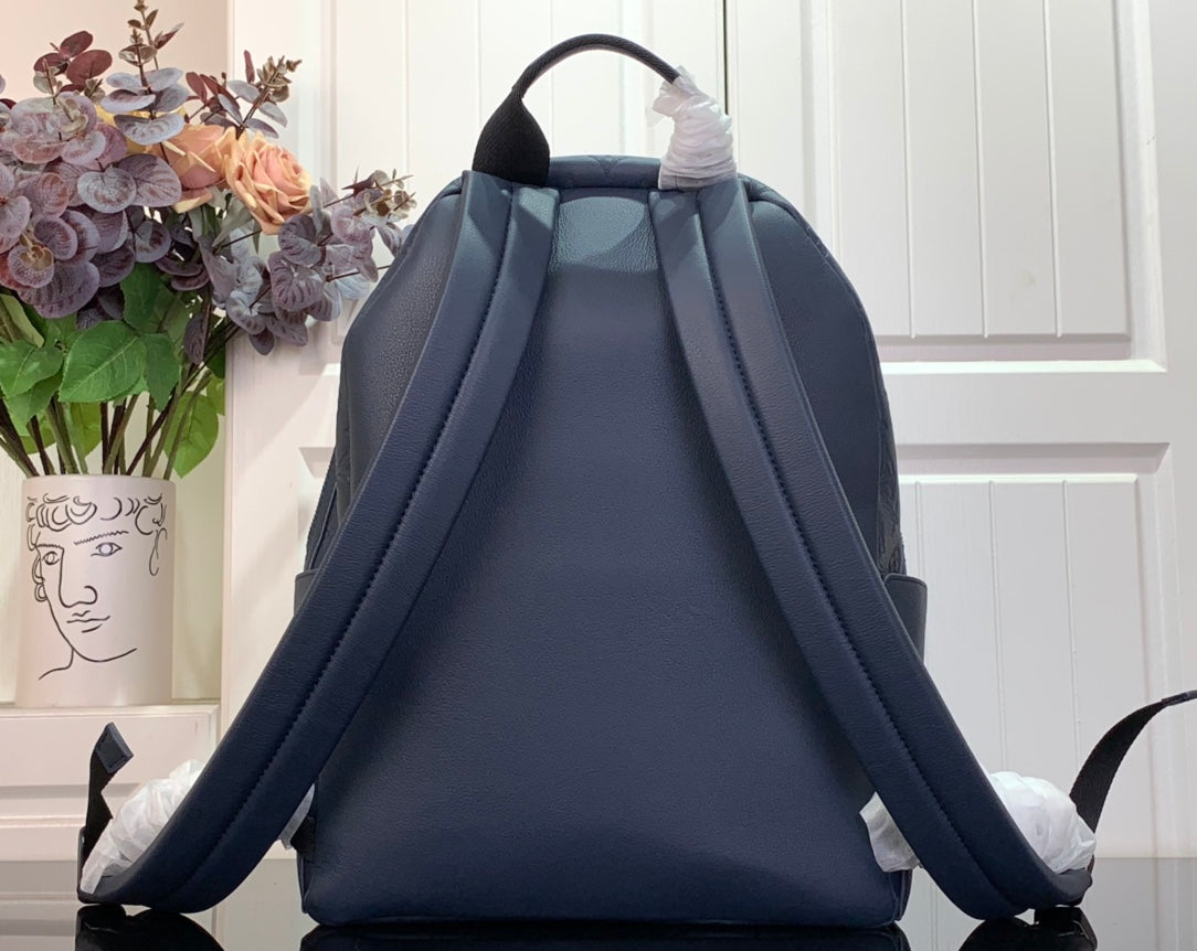 Midnight Blue Monogram Backpack – Premium Leather Travel & Everyday Bag