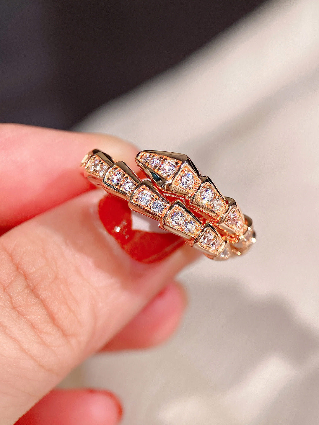 Gold Serpent-Inspired Ring – Adjustable Snake Band with Sparkling Crystals