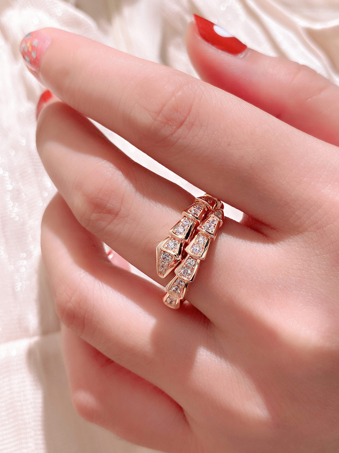 Gold Serpent-Inspired Ring – Adjustable Snake Band with Sparkling Crystals