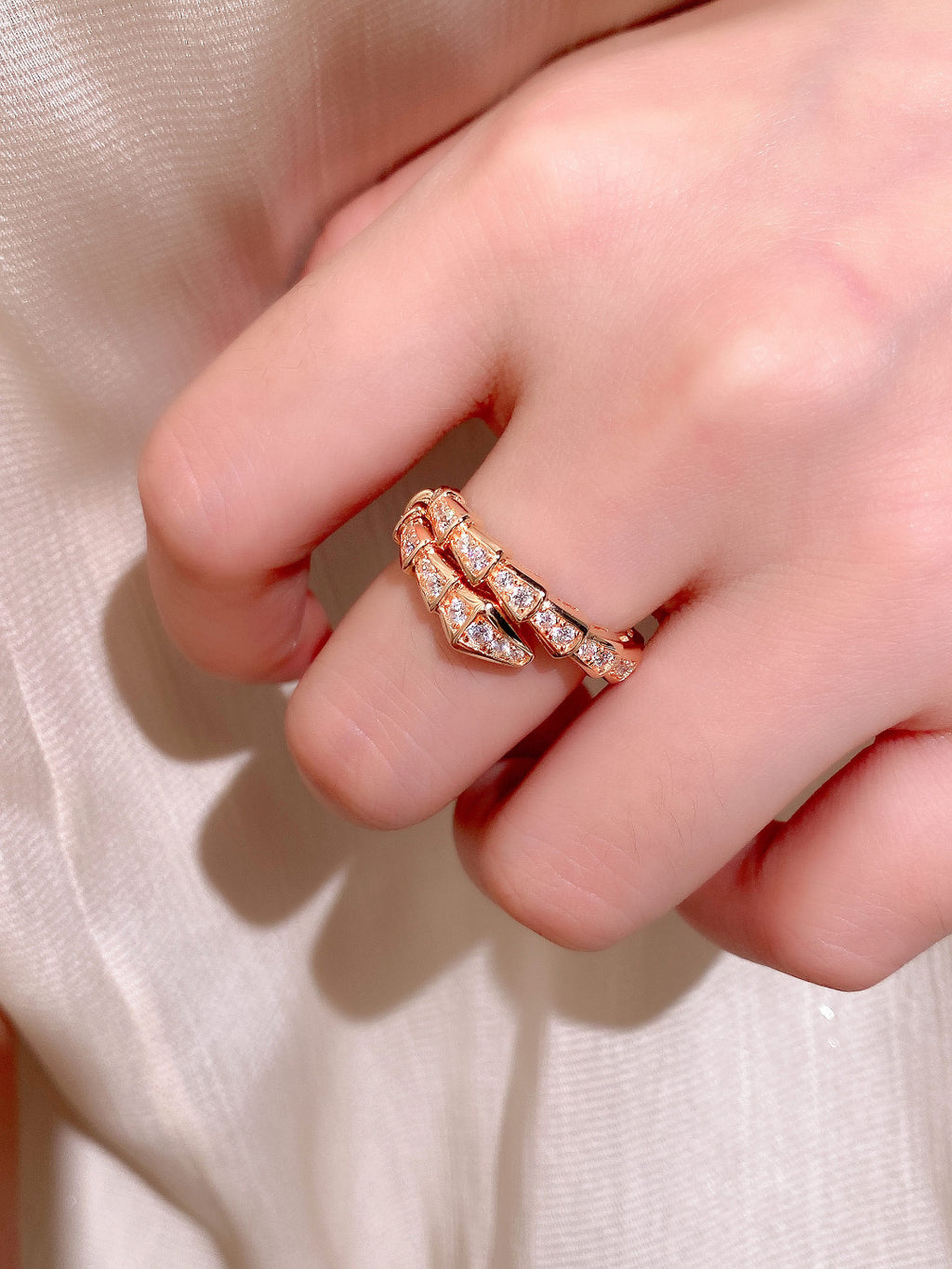 Gold Serpent-Inspired Ring – Adjustable Snake Band with Sparkling Crystals